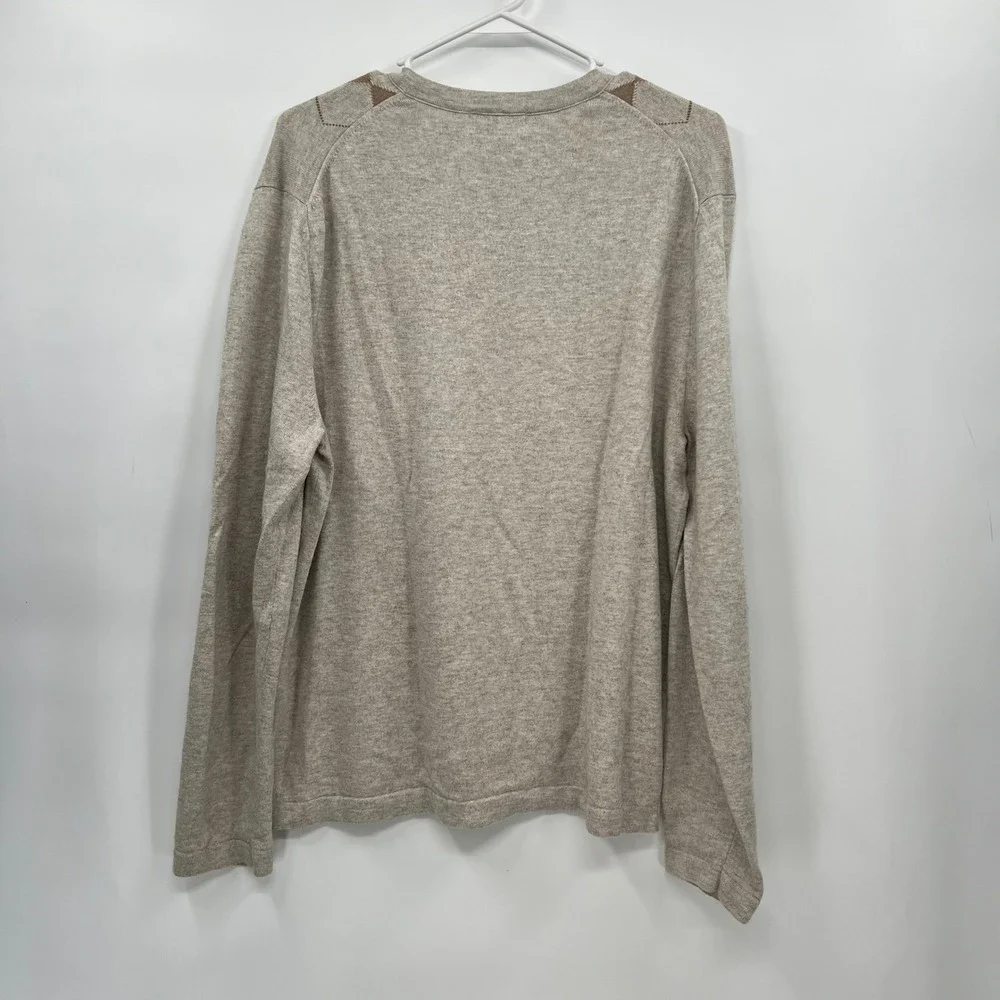 Banana Republic Large V-Neck‎ Sweater Mens Tan Argyle Cotton Cashmere Blend